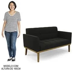 Sofá Namoradeira e 2 Poltronas Base Madeira Castanho Ana Suede Preto -