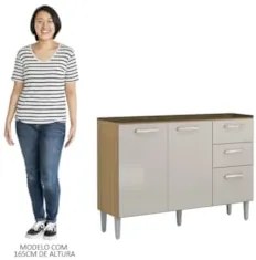 Balcão de Cozinha para Pia 120cm 3 Portas 2 Gavetas Livy Z46 Damasco/O