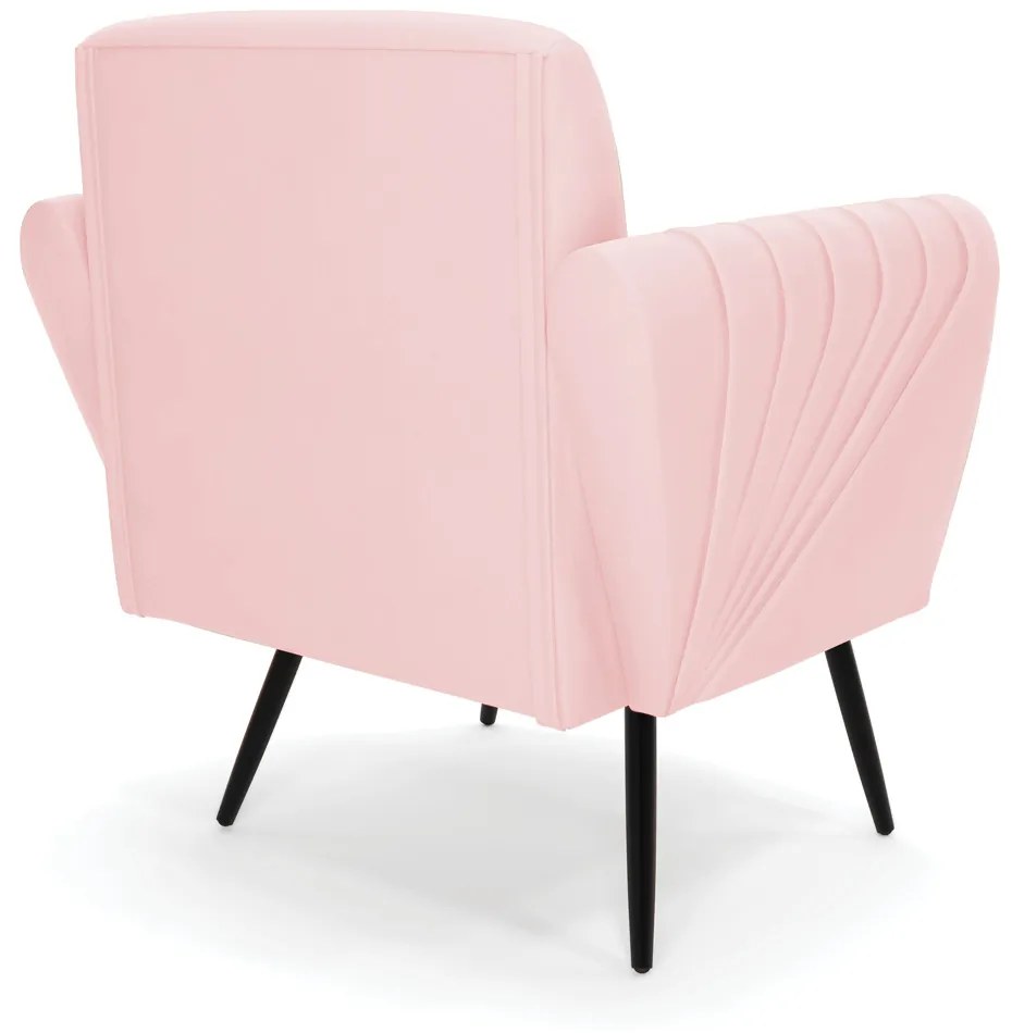Poltrona Pés Palito de Ferro Bruna Suede Rosa Bebê - D'Rossi