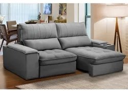 Sofá Retrátil 3 Lugares com Porta Copo 210cm Andes F05 Veludo Cinza -