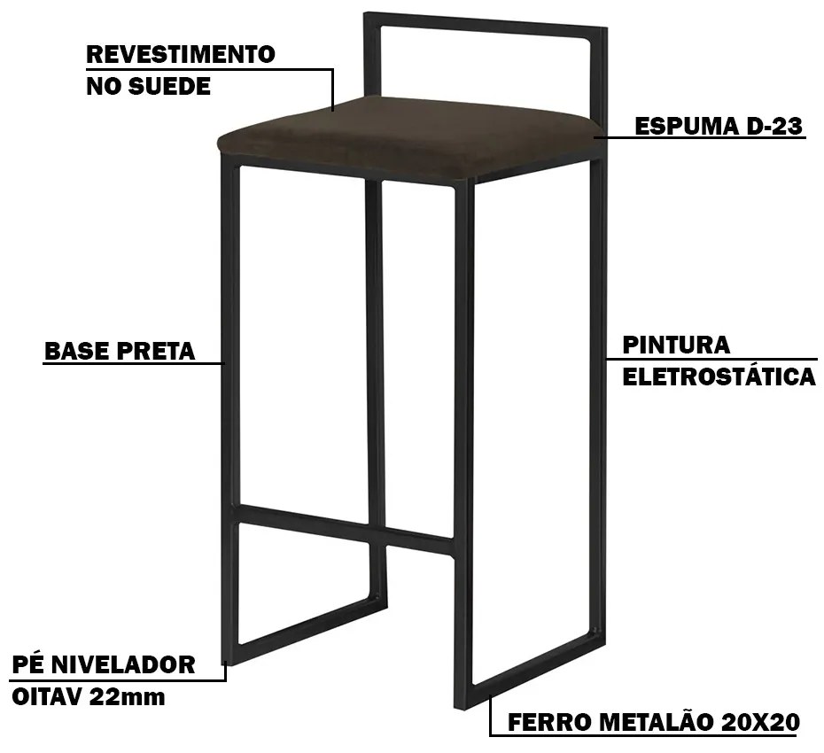 Kit 2 Banquetas Decorativa Jasmine Base Preto Suede Marrom G41 - Gran Belo