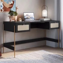 Mesa Escrivaninha Home Office Pé Metal Arlo A10 Nero/Dourado - Mpozena
