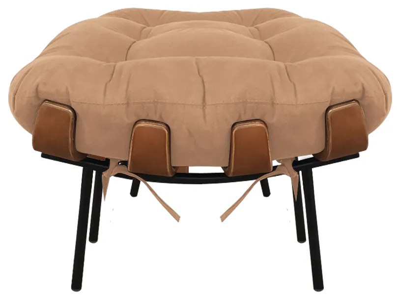 Puff Costela Suede Caramelo Sisal Base Metal - D'Rossi