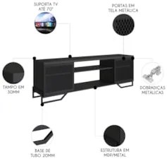 Rack Bancada Para TV 70 Pol Industrial Vesper Preto Z54 - Mpozenat