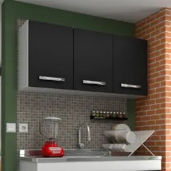 Armário Aéreo 120cm 3 Portas Kit 2 Honduras Branco/Preto - Lumil Móvei