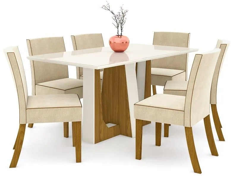 Mesa de Jantar Tampo de Vidro 160cm Alfa Nature Off White