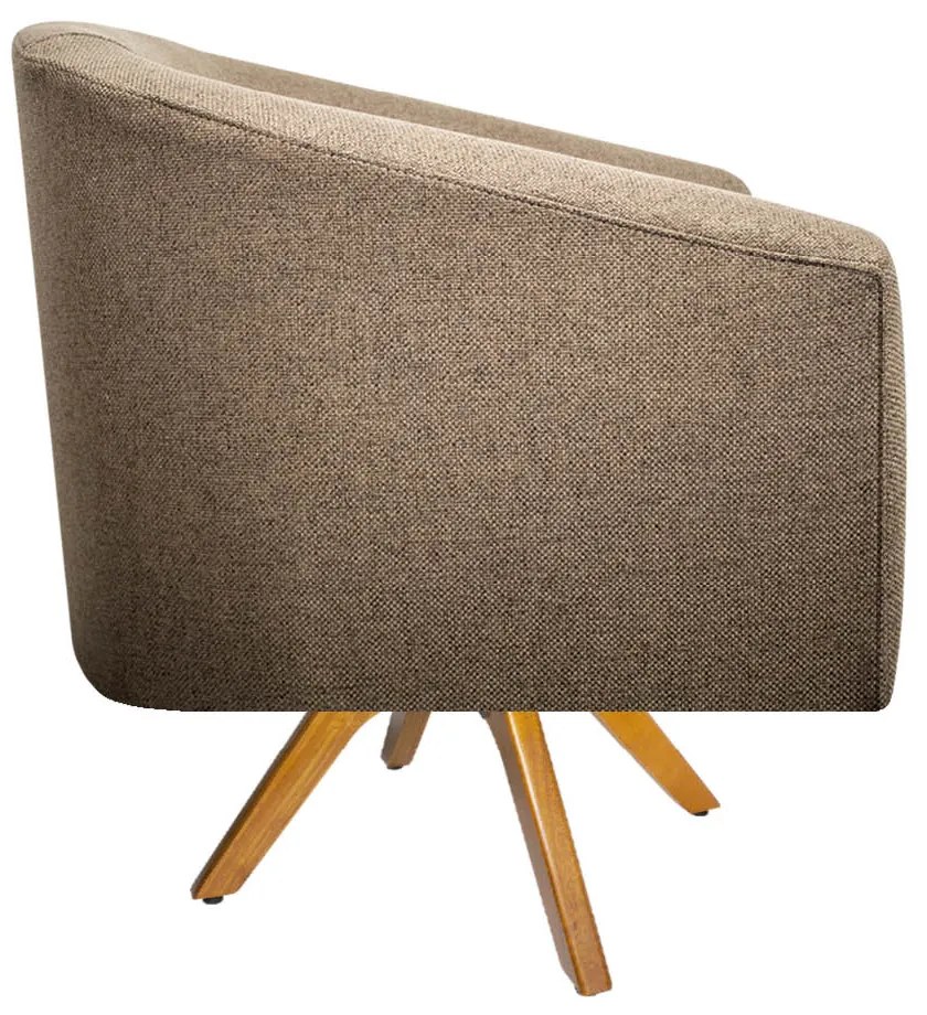 Poltrona Luiza Linho Marrom Base Madeira - ADJ Decor