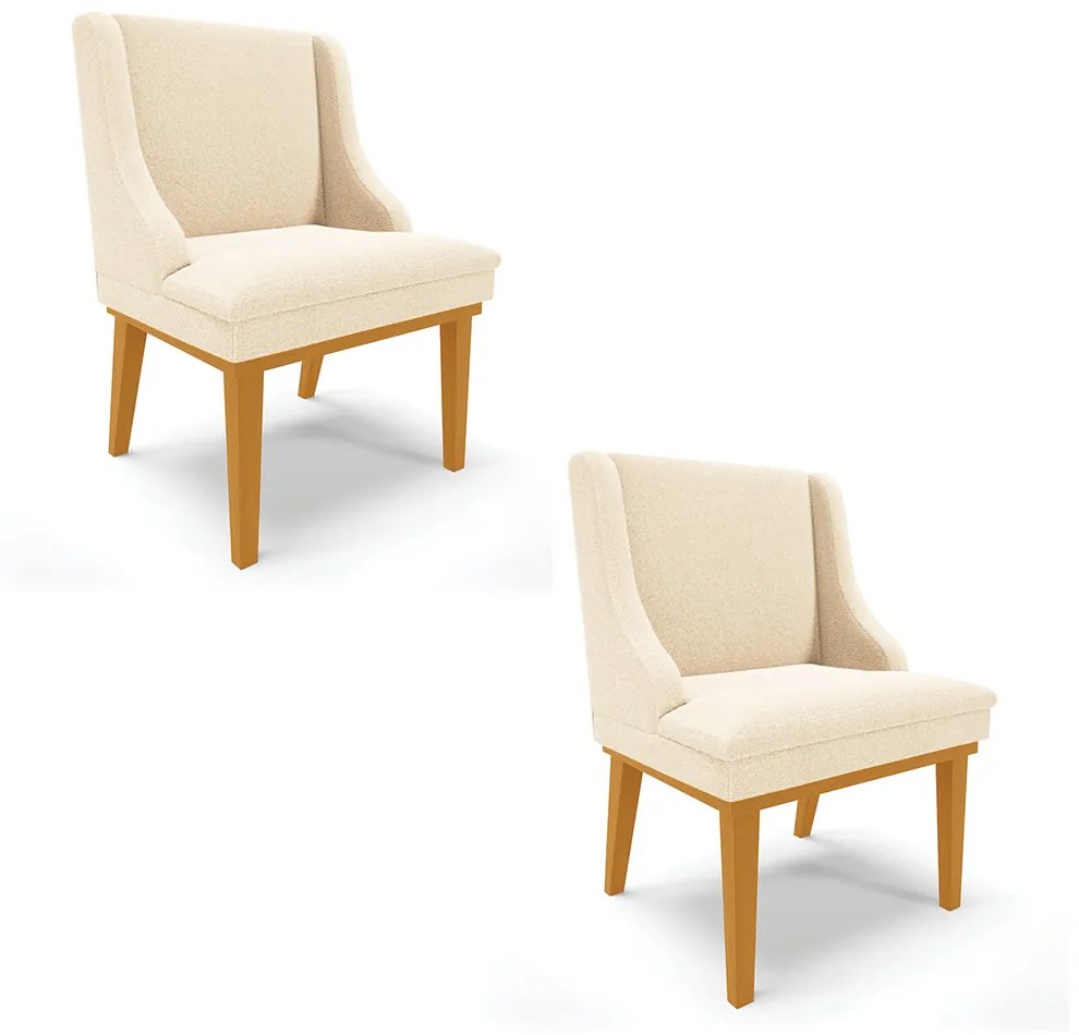 Cadeira Sala de Jantar Base Madeira Castanho kit 2 Liz Bouclê Bege D03 - D'Rossi