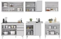 Armário de Cozinha Modulado de Canto 6 Peças CP30 com Pia Inox Branco