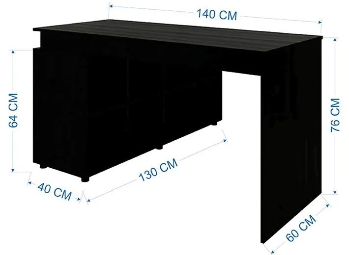 Mesa de Escritório em L  Escrivaninha Diretor 8 Nichos Preto