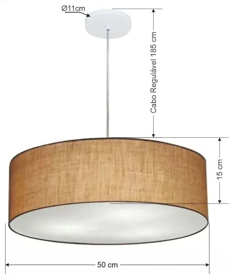 Lustre Pendente Cilíndrico Md-4217 Cúpula em Tecido 50x15cm Palha - Bivolt