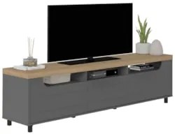 Rack Tv 75 Pol 200cm com 2 Portas Abel Carvalho/Grafite A09 - Mpozenat