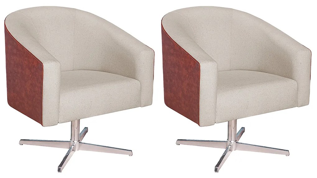 kit 02 Poltronas Luiza Base Giratória de Metal Sintético Nozes e Linho Bege - ADJ Decor