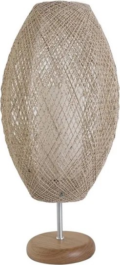 Luminaria De Mesa Juta Rustica E Madeira Bege