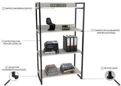 Kit 2 Estantes Livreiro Prisma Estilo Industrial 80cm 4 Prateleiras C0