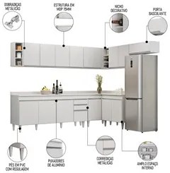 Armário de Cozinha Modulado de Canto 8 Peças CP26 Balcão com Tampo Bra