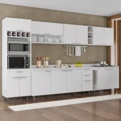 Armário de Cozinha Com Tampo CP07 340cm Pérola Branco Z34 - Mpozen