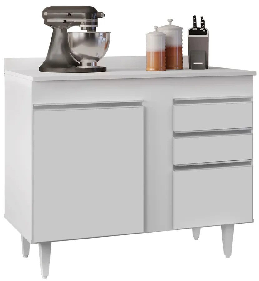 Balcão de Cozinha Lavanderia com Tampo 02 Gavetas Bia 100 cm L06 - D'Rossi - Branco