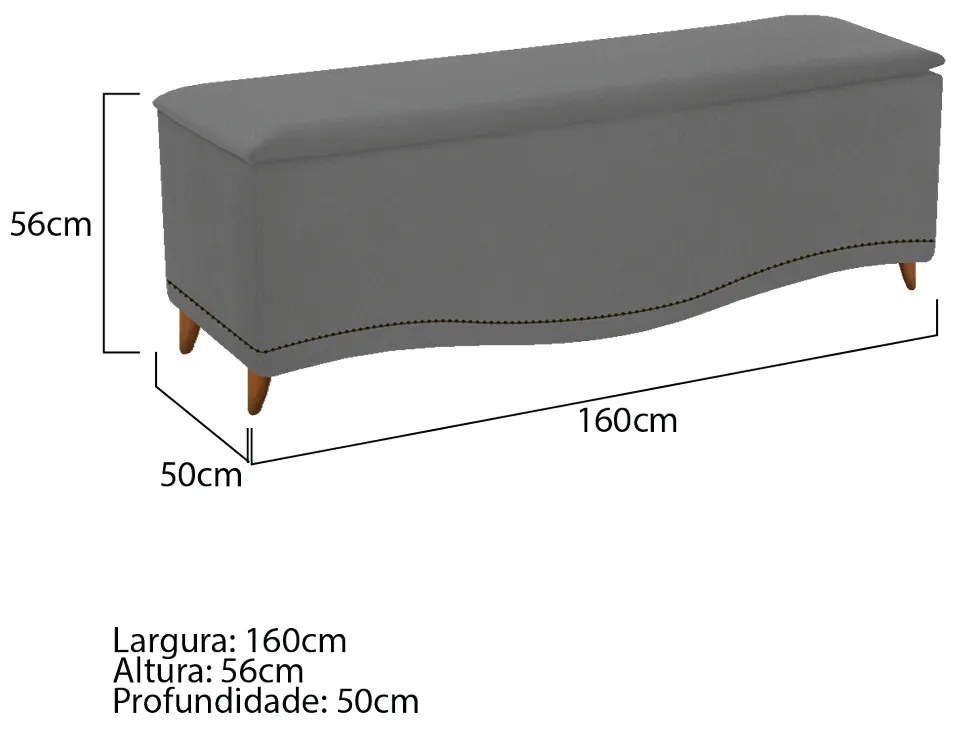Calçadeira Estofada Yasmim 160 cm Queen Size Suede Cinza - ADJ Decor