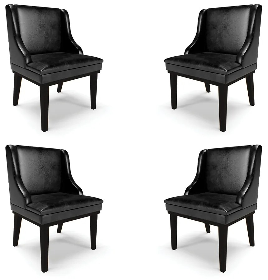 Kit 4 Cadeiras Decorativas Sala de Jantar Base Fixa de Madeira Firenze PU Preto Brilho G19 - Gran Belo