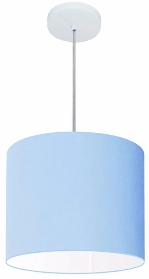 Lustre Pendente Cilíndrico Md-4143 Cúpula em Tecido 35x25cm Azul Bebê - Bivolt