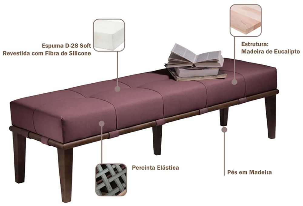 Recamier Decorativo 160cm Martínez Veludo Pés Madeira Rosa/Imbúia G62 - Gran Belo