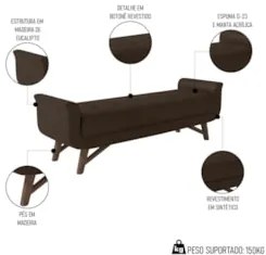 Puff Recamier Calçadeira 160cm Base Madeira Neville Z37 Sintético Marr