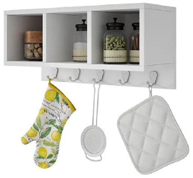 Prateleira Decorativa Cozinha Suporte C/ 5 Ganchos Moderno
