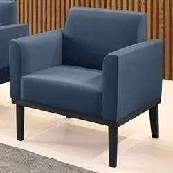 Poltrona Decorativa Base Madeira Preto Maressa Suede Azul Marinho - Ib