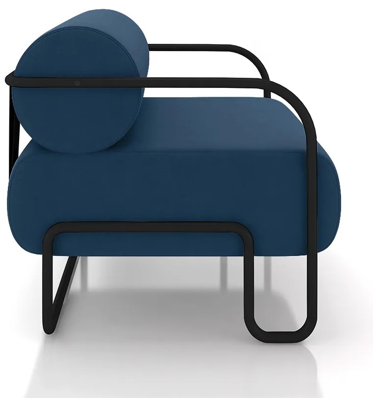 Poltrona Sala de Estar Industrial Preto Ameli Veludo K01 - D'Rossi - Azul Marinho