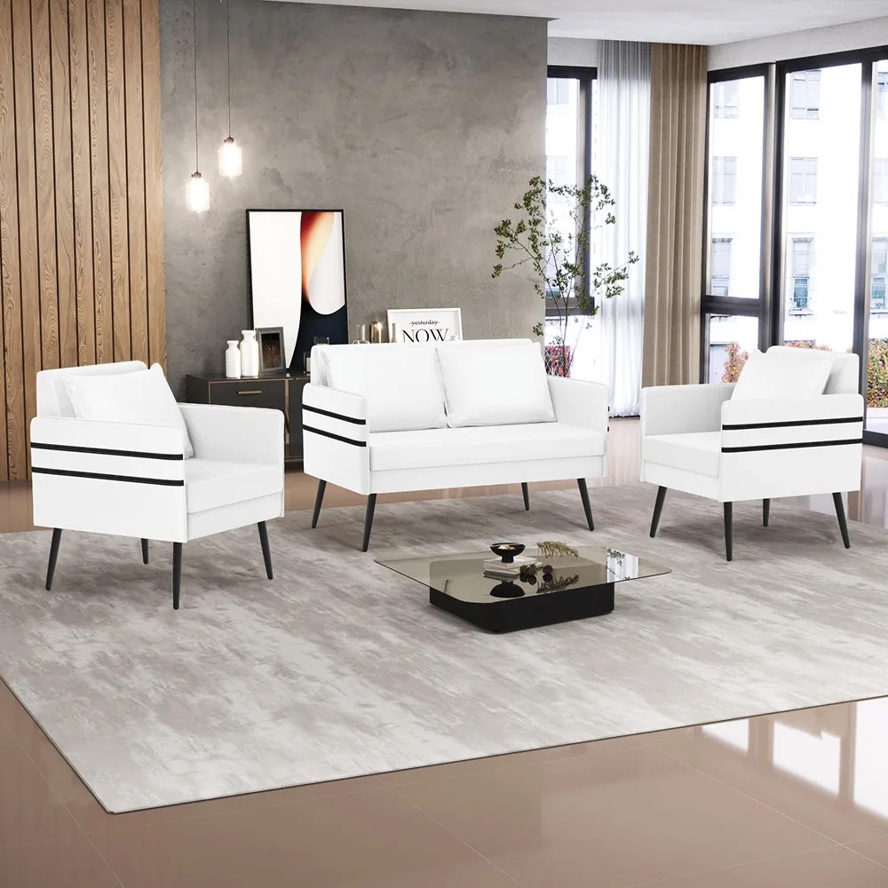 Kit 01 Namoradeira 02 Lugares e 02 Poltronas Mari Corino Branco Pés Palito de Ferro