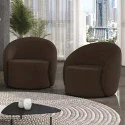 Poltrona Sala Decorativa Redonda Kit 2 Steve Suede Marrom I01  - Mpoze