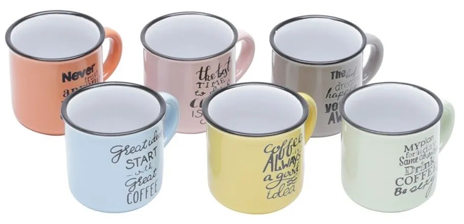 Jogo 6 Canecas De Café De Porcelana Coloridas Motive 130ml 26096 Bon Gourmet