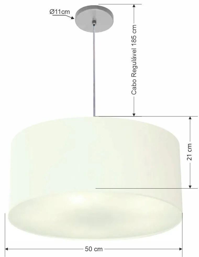 Lustre Pendente Cilíndrico Md-4049 Cúpula em Tecido 50x21cm Branco - Bivolt