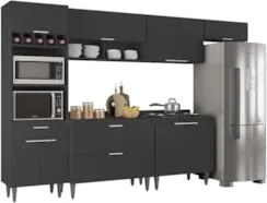 Armário de Cozinha Com Tampo CP06 310cm Pérola Preto Z34      - Mpozen