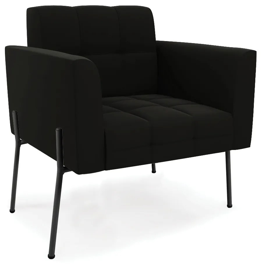 Poltrona Pé de Ferro Preto para Sala Elisa Suede - D'Rossi - Preto