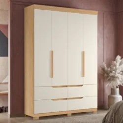 Guarda Roupa Solteiro 160cm 4 Portas Doble Off/Freijó - Albatroz