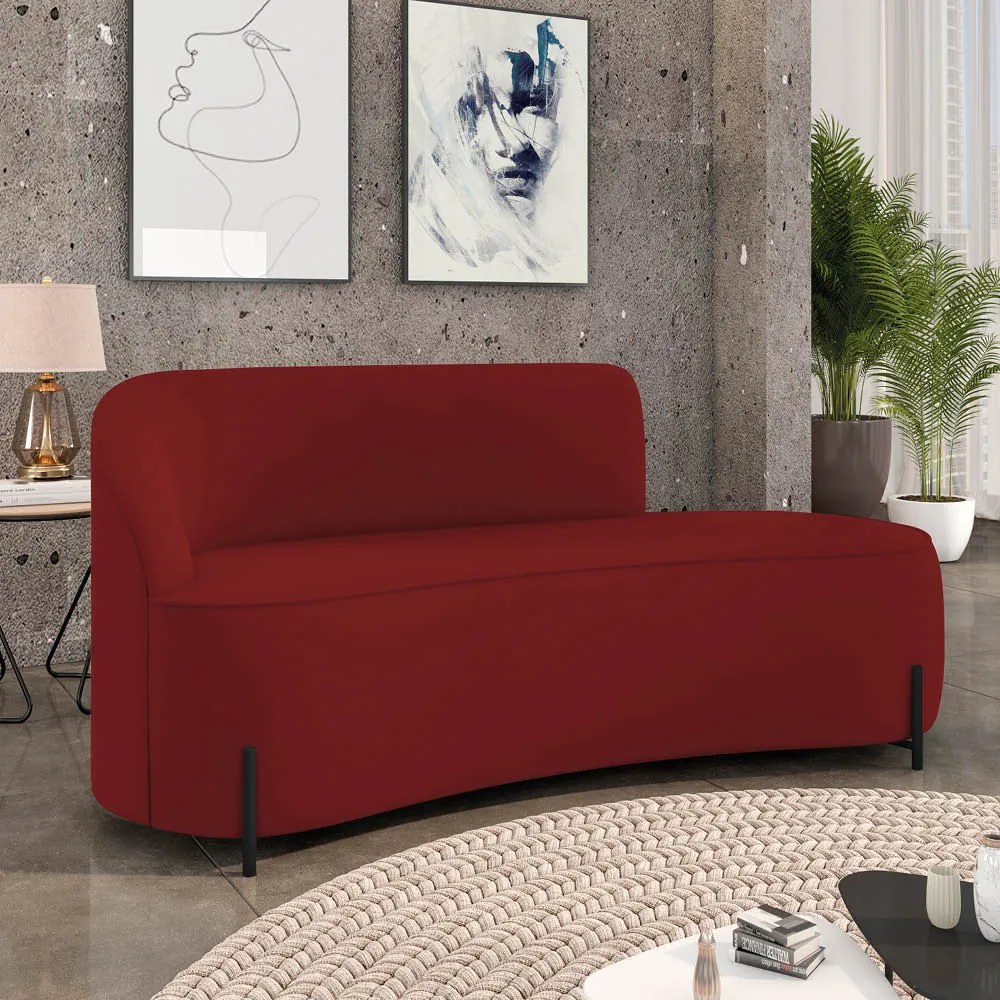 Sofá 3 Lugares Orgânico 180cm Pé Ferro Preto Morgan Veludo D03 - D'Rossi - Marsala