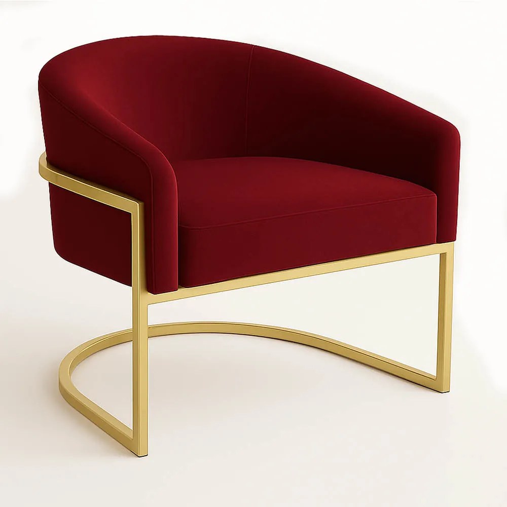 Poltrona Sala Decorativa Industrial Dourada Arielle Veludo Marsala D03 - D'Rossi