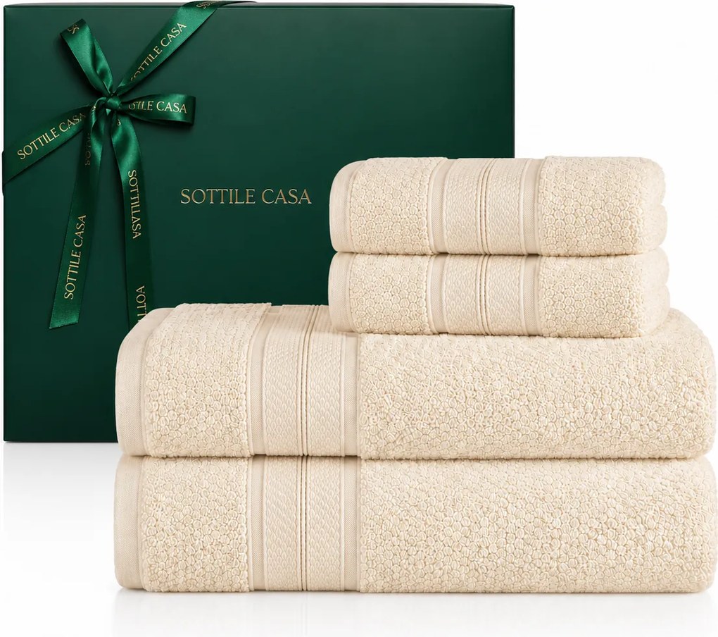 Kit 4 Pçs Toalhas Karsten 100% Algodão Nuvia c/ Caixa de Presente Natal - Vanilla  Vanilla
