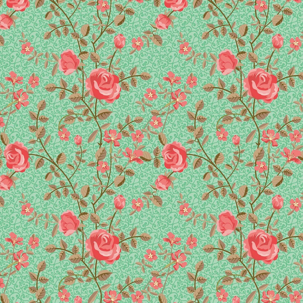 Papel de Parede Floral Arabesco Verde