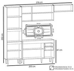 Armário de Cozinha Modulada 4 Peças CP12 Balcão com Pia Inox Castanho/