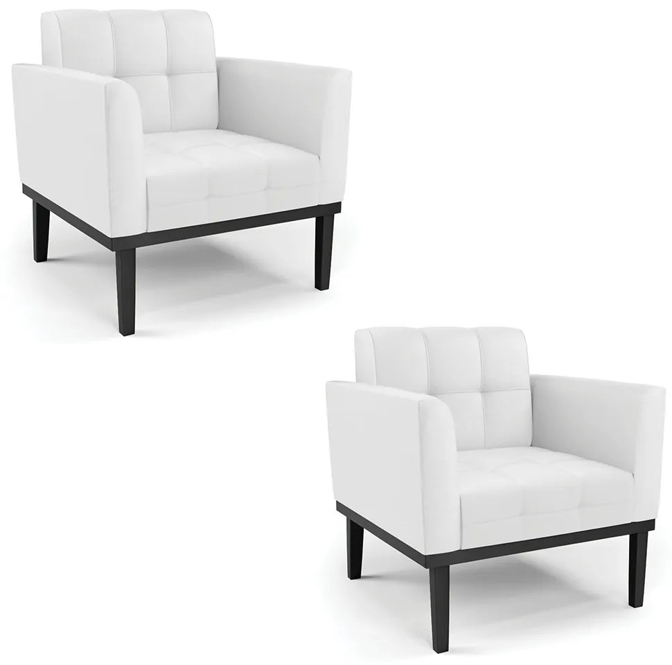 Kit 2 Poltronas Decorativas Karen Pés Fixo em Madeira Preto PU Branco G19 - Gran Belo