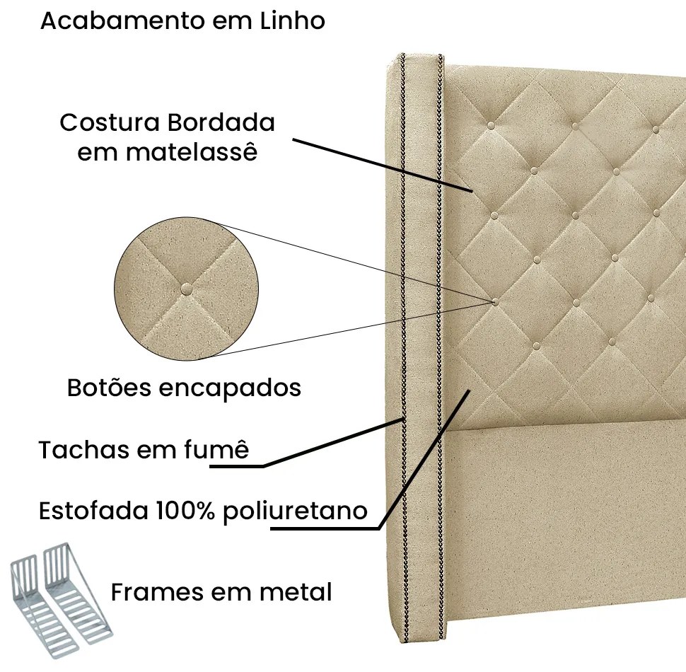 Cabeceira Cama Box King 195 cm Vicenza Linho S04 - D'Rossi - Dourado