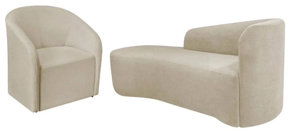 Kit Sofá Curvo França 140cm L.E e Poltrona Luiza Max Conforto, Elegância e Design Moderno Linho