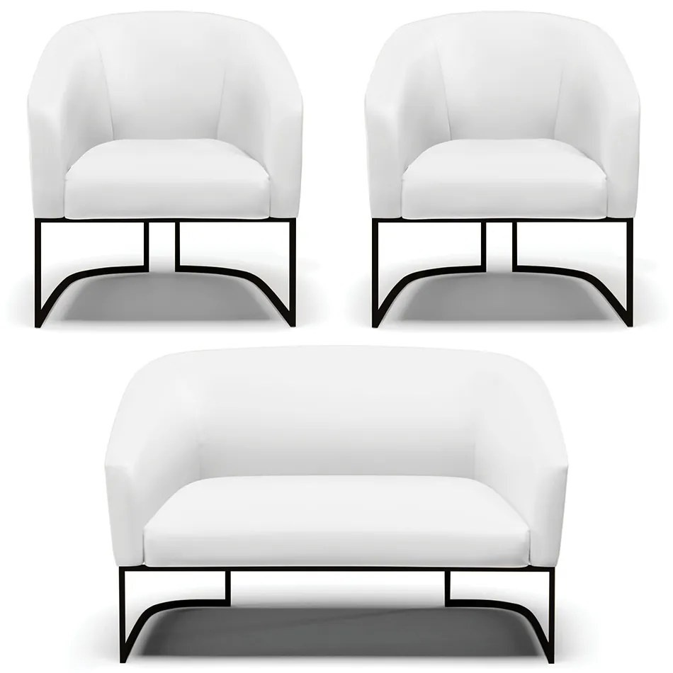 Namoradeira e 2 Poltronas Industrial Preto Stella Sintético D03 - D'Rossi  - Branco