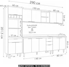 Armário de Cozinha Com Tampo CP05 290cm Pérola Branco Z34 - Mpozen