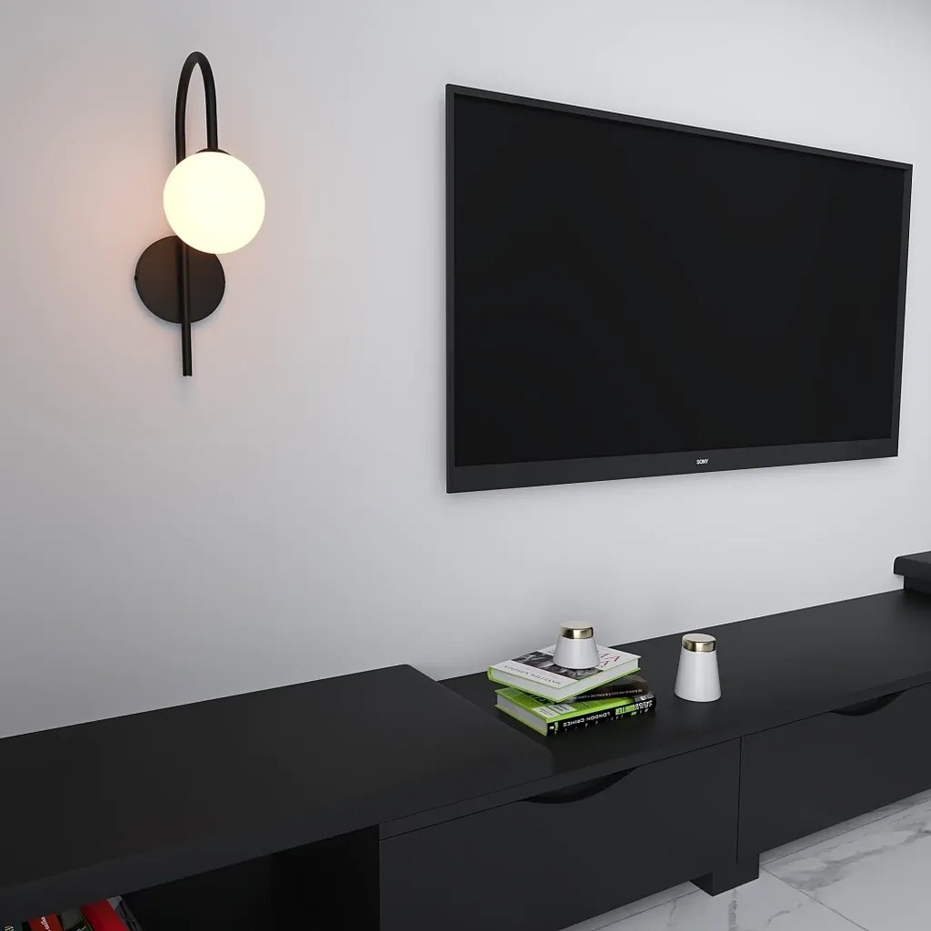 Arandela Umbrella Haste Curva 12X24X41Cm Aluminio E Globo Ø12Cm Rosca... (PRETO)