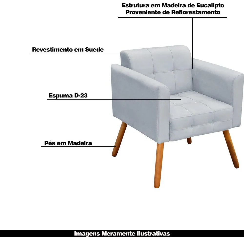 Kit 2 Poltronas Decorativas Pés Palito Karen Suede Cinza G19 - Gran Belo