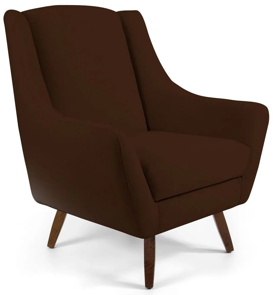 Poltrona Decorativa Sala de Estar Pés de Madeira Naomi Veludo Marrom G15 - Gran Belo